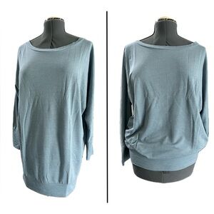 Lanston Boyfriend Mini Dress banded Long Sleeve Tunic top Heathered teal Large
